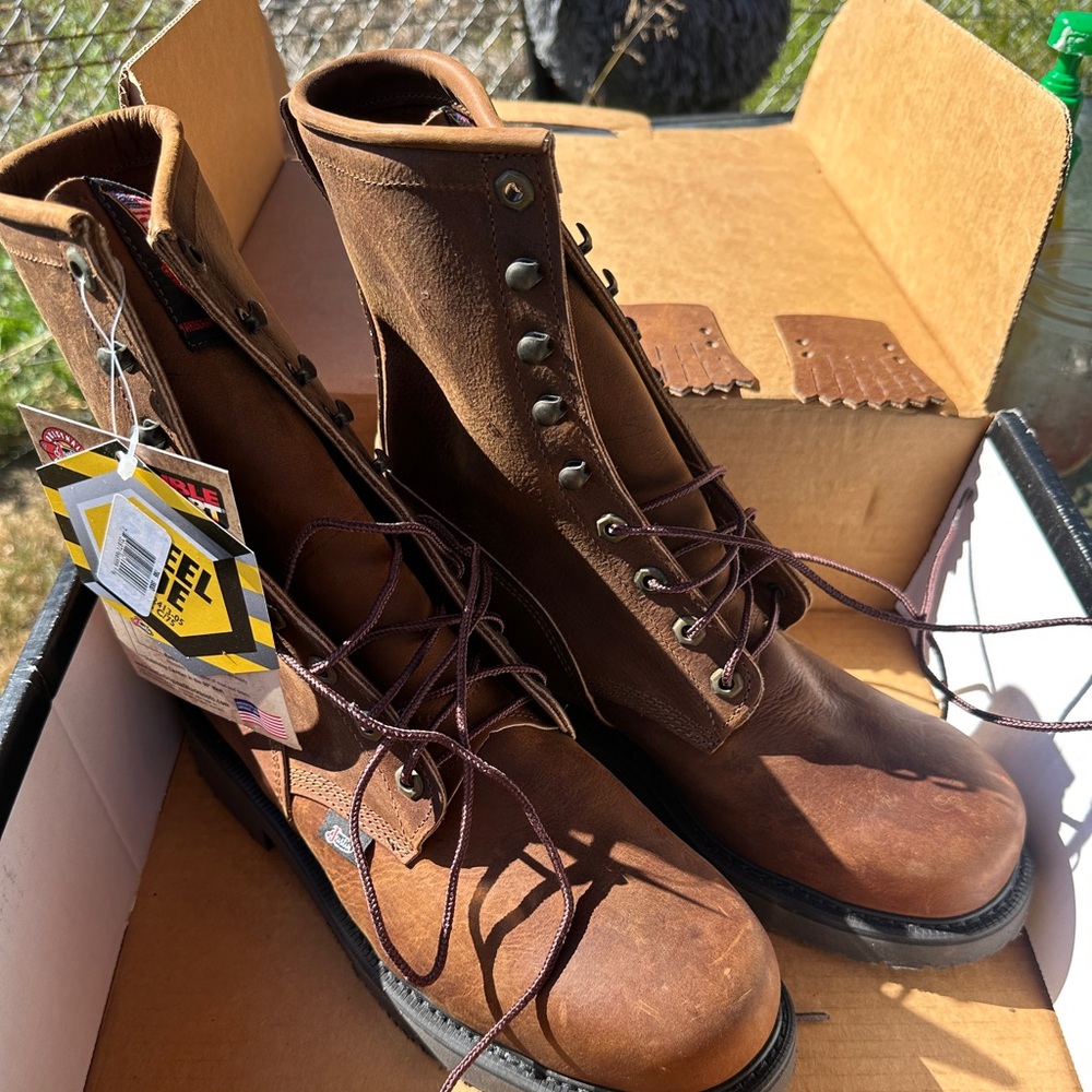 Justin Boots Dark Brown Leather Steel Toe Boots